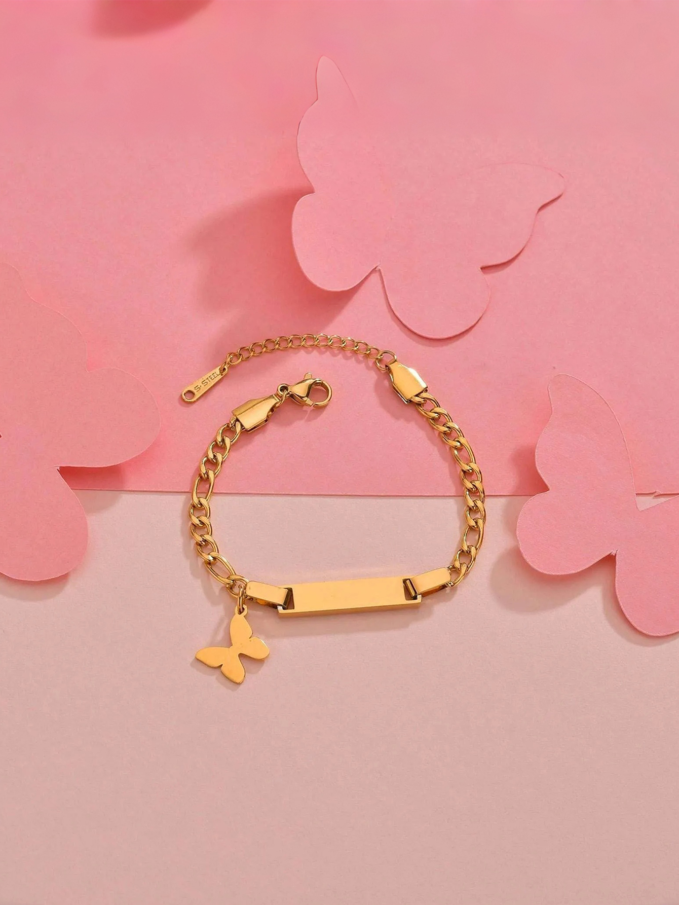 Personalized Baby Name Bracelets for Boys and Girls Custom Gold-Plated Stainless Steel Bar ID Bracelets